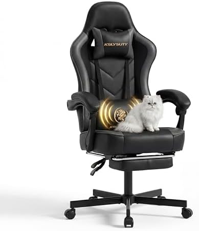 Desk Computer Gaming Chair - High Back Ergonomic Office Chair with Footrest and Lumbar Support, Swivel Comfy Home Gamer Video Game Chairs with Pocket Spring Cushion for Adults (Grey Leather)