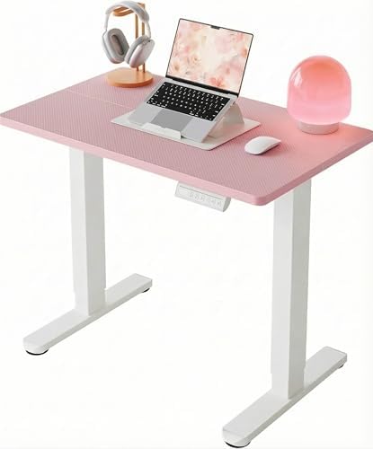 HUANUO 32x19 Inch Small Electric Standing Desk, Adjustable, Pink