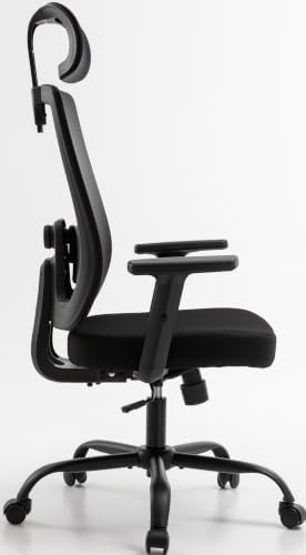 Shintenchi Mesh Office Chair, Ergonomic Home Office Desk Chair with Adjustable Lumbar Support, Headrest, 90°-135° Tilt, Computer Chair for Home Office, Black Task Chair