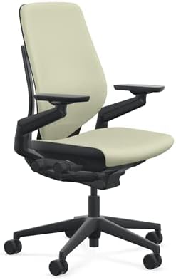Steelcase Gesture Office Chair - Era Olivine Fabric, Low Seat Height, Shell Back, Black on Black Frame, Lumbar Support, and Hard Floor Casters