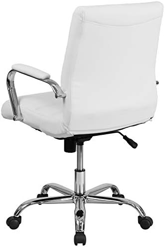 Flash Furniture Mid-Back White LeatherSoft Executive Swivel Office Chair with Chrome Base and Arms