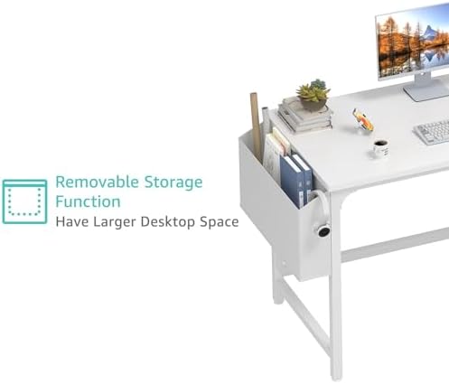 Lufeiya White Computer Desk with Drawers - 47 Inch PC Desk for Small Space Bedroom Home Office, Modern Simple Study Writing Table Desks with Storage Shelf, White