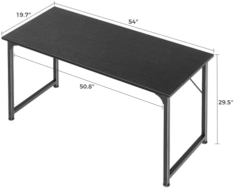 Huuger Computer Desk, 55 Inch Home Office Desk, Gaming Writing Work from Home Study Desk, Large Legroom, Sturdy Metal Frame, Modern Simple, Black
