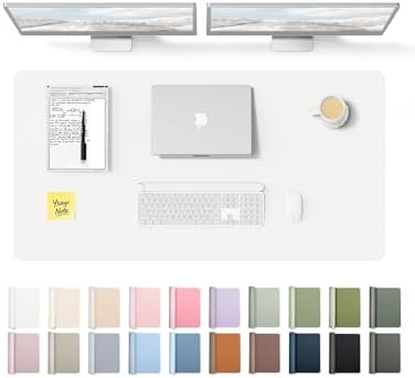 YSAGi Leather Desk Protector, Office Mat, Large Mouse Mat, Non-Slip PU Leather Blotter, Laptop Desk Pad, Waterproof Writing Pad for Office and Home (White, 47.2" x 23.6")