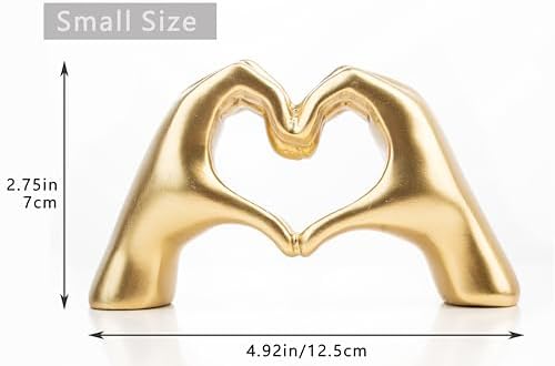 Small Heart Hands Sculpture Decor for Living Room Bedroom Bookshelf Coffe Table and Office Display, Love Finger Statue Modern Aesthetic Home Decor, Unique Gift for Wedding Christmas Birthday (Gold)