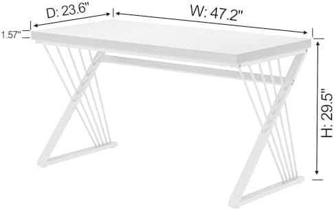 FOLUBAN White Desk, Modern Wood and Metal Computer Desk for Home Office, Simple Writing Work PC Desks for Bedroom, Industrial Study Gaming Table for Living Room, White, 47 Inch