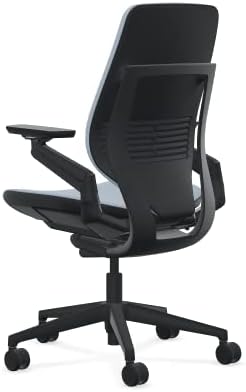Steelcase Gesture Office Chair - Era Blue Nickel Fabric, Low Seat Height, Shell Back, Black on Black Frame, Lumbar Support, and Hard Floor Casters