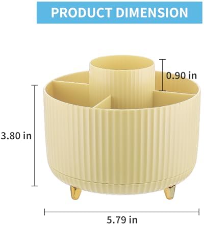 Marbrasse Desk Organizer, 360-Degree Rotating Pen Holder, Desk Organizers and Accessories with 5 Compartments Pencil Holder, Art Supply Storage Box Caddy for Office, Home (Yellow)