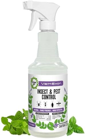 VermExon Peppermint Oil Insect & Pest Control Spray – 32oz Natural Plant-Based Bug Killer for Spiders, Ants, Flies, and Other Insects, Safe for Home & Kitchen Use