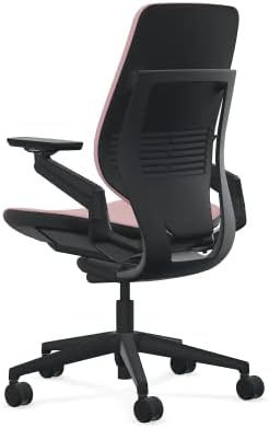 Steelcase Gesture Office Chair - Era Pink Lemonade Fabric, High Seat Height, Shell Back, Black on Black Frame, Lumbar Support, and Standard Carpet Casters