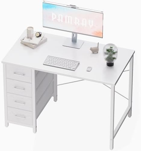 Pamray 32 Inch Computer Desk with 4 Drawers Small Office Desk for Home Bedroom Study Writing Simple Modern Computer Table White