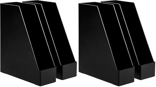 Amazon Basics Plastic Desk Organizer Magazine Rack and File Holder, Black, 4-Pack