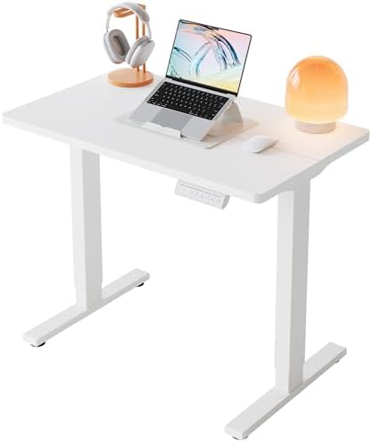 HUANUO 32x19 Inch Small Electric Standing Desk, Adjustable, White