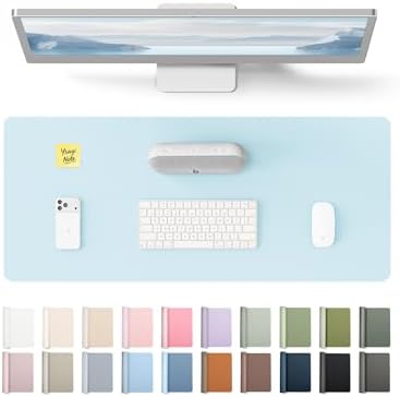 YSAGi Leather Desk Protector, Office Mat, Large Mouse Mat, Non-Slip PU Leather Blotter, Laptop Pad, Waterproof Writing Pad for Office and Home (Baby Blue, 23.6" x 13.8")