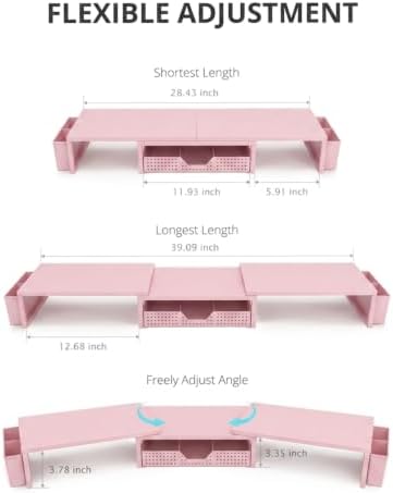 OPNICE Desk Organizers and Accessories, Dual Monitor Stand Riser with Drawer and 2 Pen Holders, Desk Shelf Computer Racks for Office Workspace Organizers, Desktop Organization (Peach-Pink)