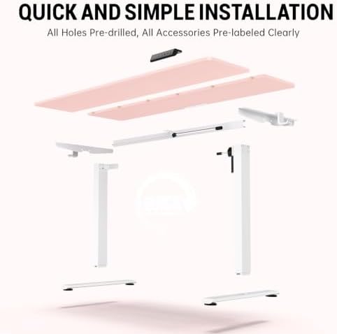 Veken 55 Inch Large Electric Standing Desk, Gaming Table, Pink