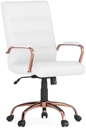 Flash Furniture Mid-Back LeatherSoft Executive Chair, White/Rose Gold