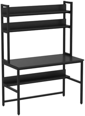 Aquzee Computer Desk with Hutch and Bookshelves, Large Leg Room 47 inch Width Black Desk with Space Saving Storage Shelves for Home Office,Study, Work, Easy Assemble