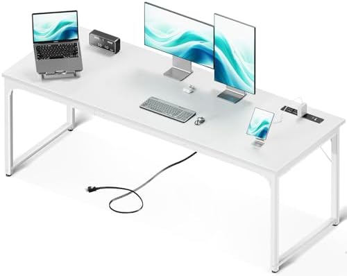 Coleshome 71 Inch Computer Desk with USB Ports, Large Office Desk, Long Study Student Writing Desk, White