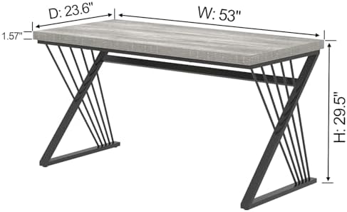 FOLUBAN Modern Desk, Rustic Wood and Metal Computer Desk for Home Office, Simple Study Writing Gaming Table for Bedroom Living Room, Light Grey, 53 Inch
