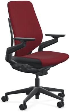 Steelcase Gesture Office Chair - Cogent: Connect Merlot Fabric, Low Seat Height, Shell Back, Black on Black Frame, Lumbar Support, and Hard Floor Casters