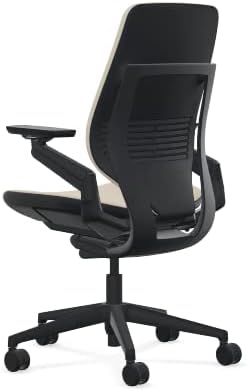 Steelcase Gesture Office Chair - Era Oatmeal Fabric, Low Seat Height, Shell Back, Black on Black Frame, Lumbar Support, and Hard Floor Casters