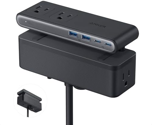 Anker Nano Power Strip, Desk Clamp, 70W Max, 1500J Surge Protector, 2 USB C
