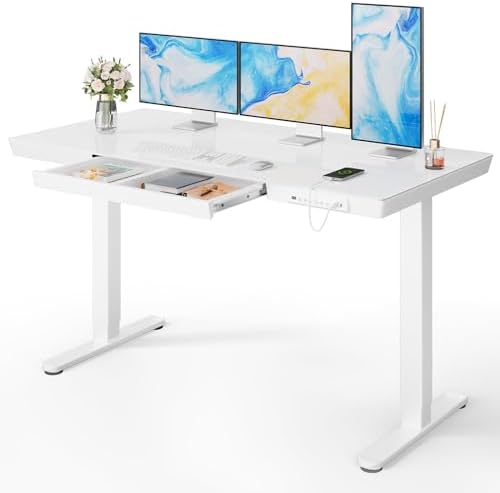 Marsail Glass Standing Desk, 55 x 28 Inch Electric Standing Desk,White
