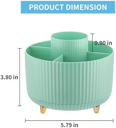 Marbrasse Desk Organizer, 360-Degree Rotating Pen Holder, Desk Organizers and Accessories with 5 Compartments Pencil Holder, Art Supply Storage Box Caddy for Office, Home (Mint Green)