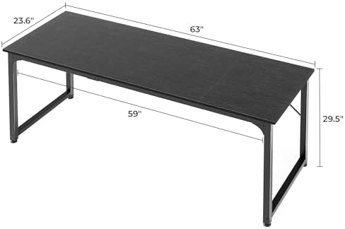 Huuger Modern Simple Office Desk, 63 Inch, Gaming & Writing Desk with Storage, Large Legroom, Metal Frame, Black