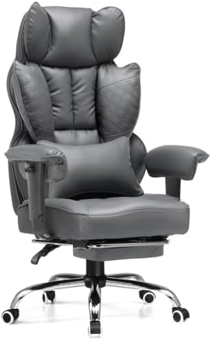 GTPLAYER Big and Tall Gaming Chair 400lbs Heavy Duty Office Chair with Foot Rest & Ergonomic Pocket Spring Lumbar Support, High Back 3D Saddle Shaped Cushion for Back Pain Relief, Grey