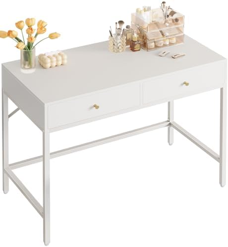 SUPERJARE White Vanity Desk with Drawers, 31.5 inch Computer Desk