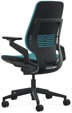 Steelcase Gesture Office Chair - Cogent: Connect Lagoon Fabric, Medium Seat Height, Shell Back, Black on Black Frame, Lumbar Support, and Standard Carpet Casters
