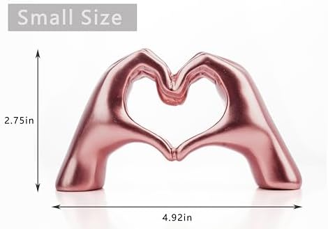 Lynagert Small Heart Hands Sculpture Decor for Living Room Bedroom Bookshelf Coffe Table, Love Finger Statue Modern Aesthetic Home Decor, Unique Gift for Wedding Christmas Birthday (Shiny Pink)