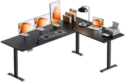 OffiGo 71 Inch Reversible L Shaped Electric Standing Desk, Black