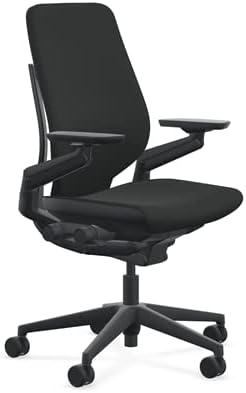 Steelcase Gesture Office Chair - Cogent: Connect Licorice Fabric, Medium Seat Height, Shell Back, Black on Black Frame, Lumbar Support, and Hard Floor Casters