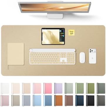 YSAGi Leather Desk Pad Protector, Office Desk Mat, Large Mouse Pad, Non-Slip PU Leather Desk Blotter, Laptop Desk Pad, Waterproof Desk Writing Pad for Office and Home (Gold, 35.4" x 17")
