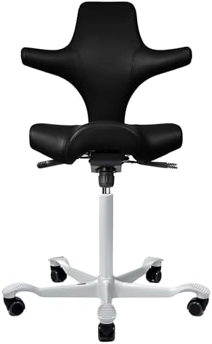 HAG Capisco Adjustable Sit to Stand Desk Chair - Silver Frame - Leather Black Seat
