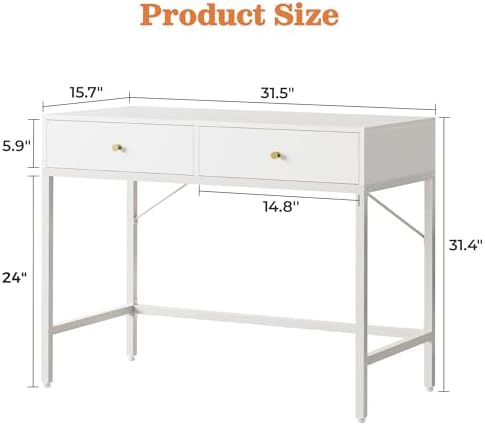 SUPERJARE White Vanity Desk with Drawers, 31.5 inch Computer Desk