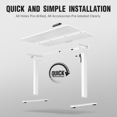 Veken 47.2 Inch Large Electric Standing Desk, Gaming Table, White