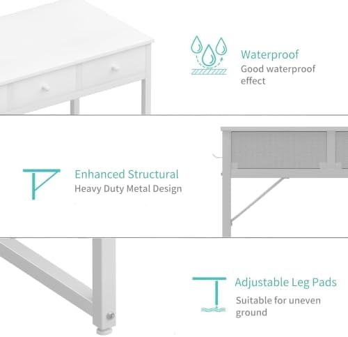 Lufeiya Small White Computer Desk with Drawers for Home Office Bedroom, 40 Inch Vanity Desk with Fabric Drawer Storage and Side Pouch, Study Writing Table, White