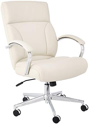 Amazon Basics Executive Desk Chair with Easy Assembly, Adjustable Height, 275lb Capacity, Oversized Cushion, 29.13"D x 25.2"W x 43.11"H, Ivory Bonded Leather