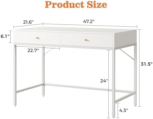 SUPERJARE White Vanity Desk with Drawers, 47 inch Computer Desk