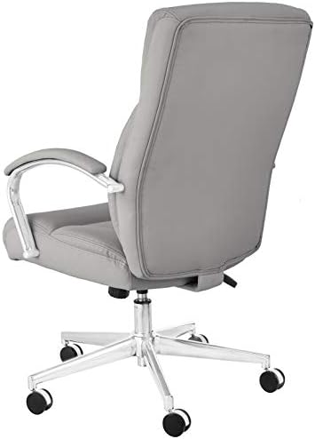 Amazon Basics Executive Desk Chair with Easy Assembly, Adjustable Height, 275lb Capacity, Wide Oversized Cushion, 29.13"D x 25.2"W x 43.11"H, Grey Bonded Leather