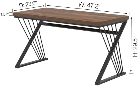FOLUBAN Home Office Desks, Modern Wood and Metal Writing Study Work Table, Industrial Computer Desk for Bedroom Living Room, Rustic Walnut, 47 Inch