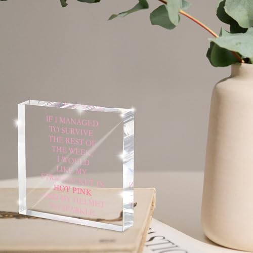 If I Survive This Week Hot Pink Straitjacket Desk Sign - 4x4 Inch Acrylic Office Decor with Sarcastic Humor, Motivational Desk Accessories for Women, Therapist Gift & Pink Office Supplies