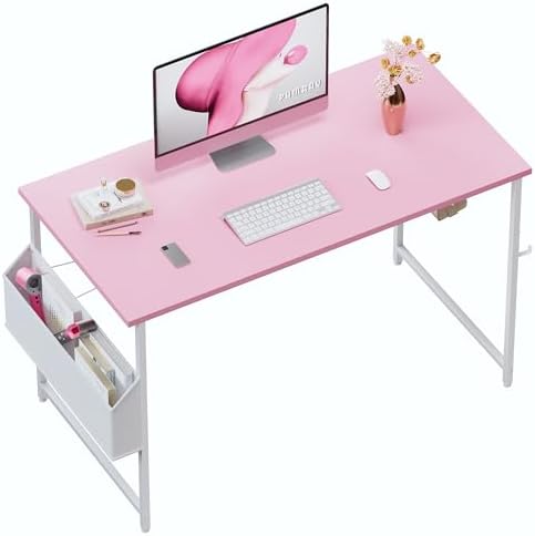 Pamray 47 Inch Computer Desk for Small Spaces with Storage Bag, Home Office Work Desk with Headphone Hook, Small Office Desk Study Writing Table
