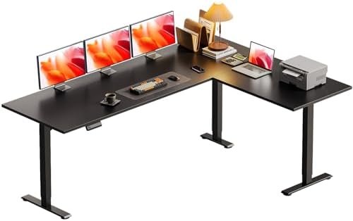 Casaottima 71 Inch L Shaped Electric Standing Desk, Home Office, Black