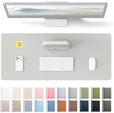 YSAGi Leather Desk Pad Protector, Office Desk Mat, Large Mouse Pad, Non-Slip PU Leather Desk Blotter, Laptop Desk Pad, Waterproof Desk Writing Pad for Office and Home (Light Grey, 23.6" x 13.8")
