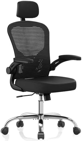 Office Chair Ergonomic Desk Chair, 330LBS Capacity, High Back Computer Chair for Long Hours Comfortable, Rolling Swivel Executive Task Chair for Home Office with Flip-up Armrests, Black Black-Chrome